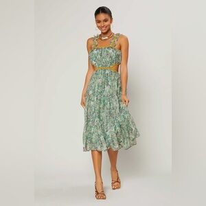 [NWT] $90 CURRENT AIR Kaylie Cut-out Midi Dress in Floral Green. Size Small